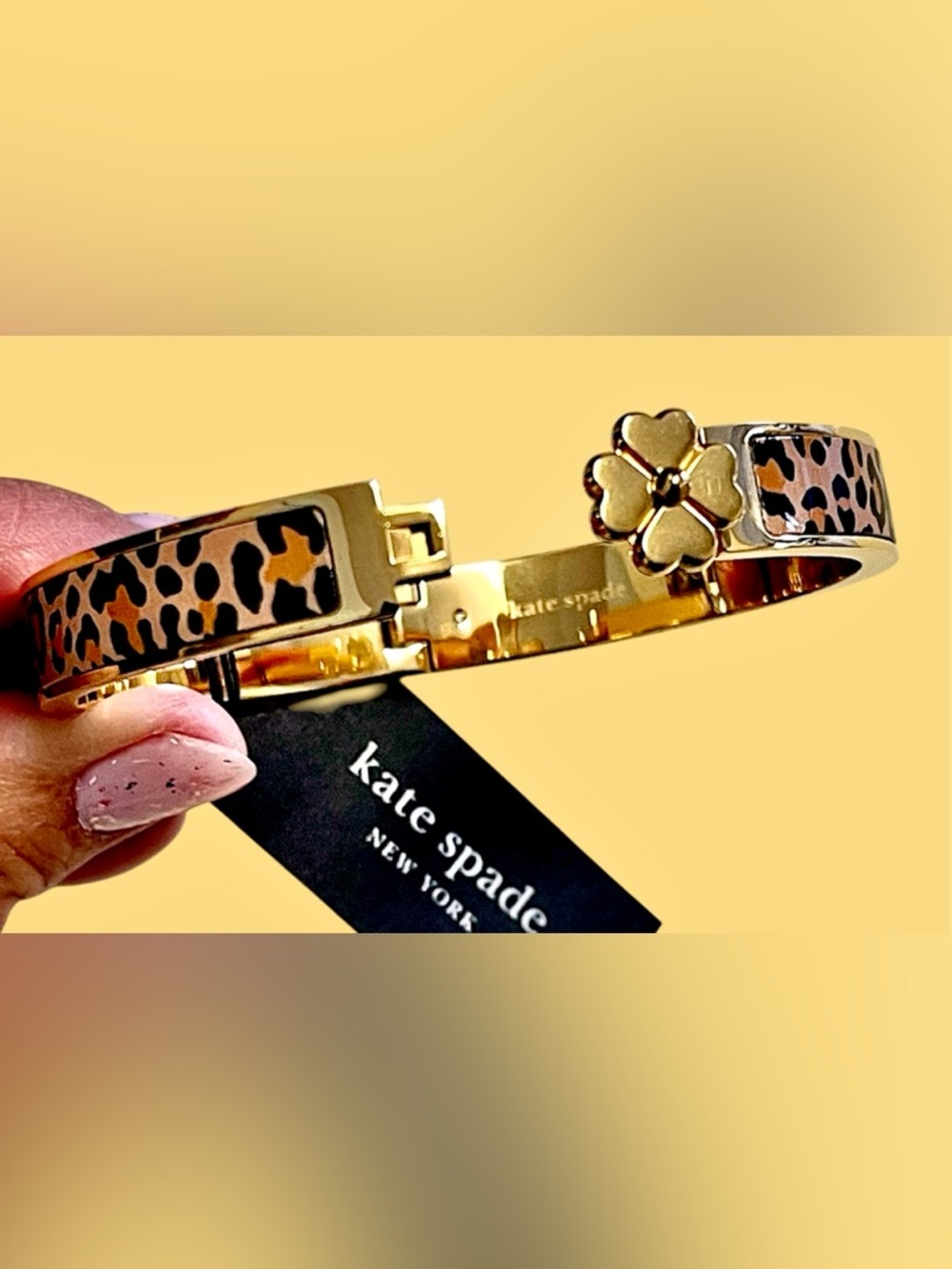 kate spade Leopard Print Enamel Hinged Bangle Bracelet - Gold, Tan, Black